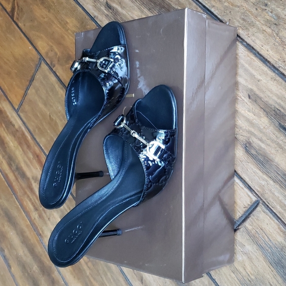 Authentic GUCCI Guccissima Black Patent Sandals Heels Slides 36 C - Picture 2 of 12